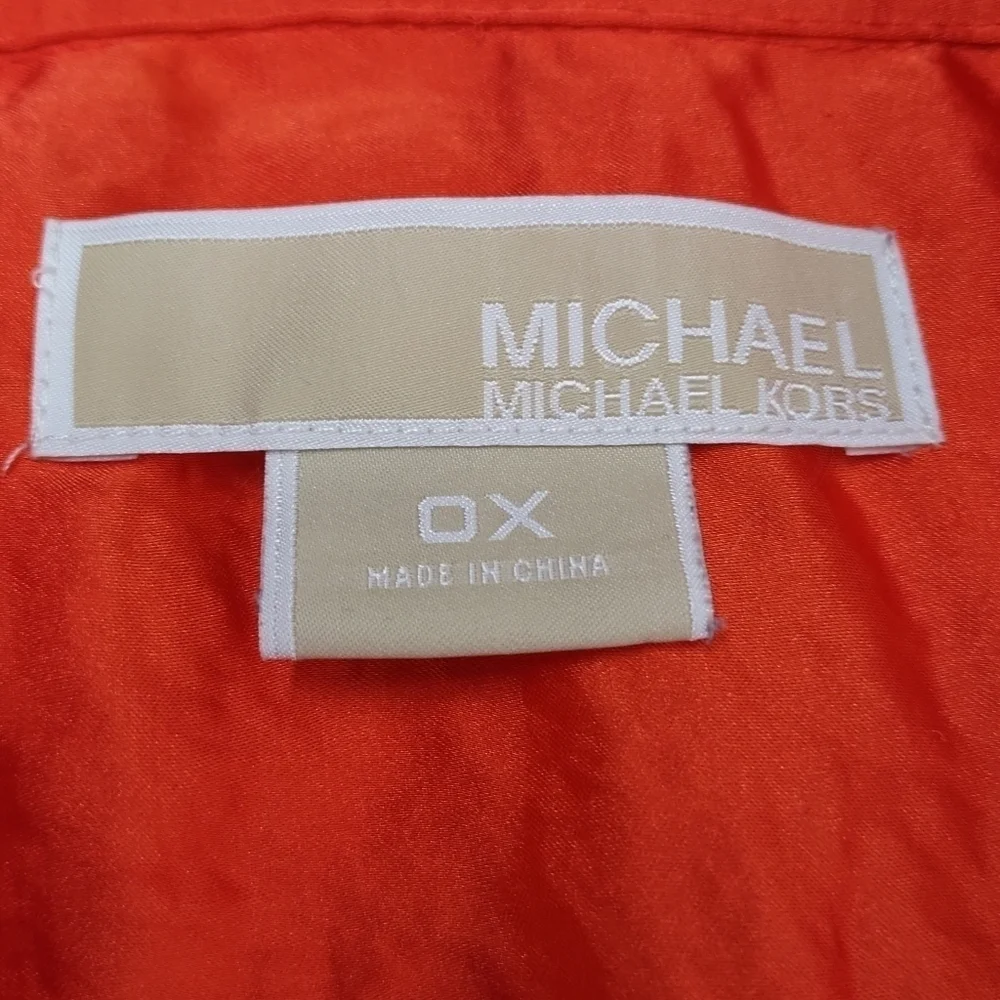 Michael Kors Women's Orange Roll-up Tan Sleeve Button Up Shirt Sz OX